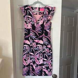 Lilly Pulitzer Pink and Black Floral Midi Dress
